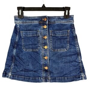 Madewell Denim Button Front Mini Skirt 00 Y2K Revival Preppy Chic Clean Girl